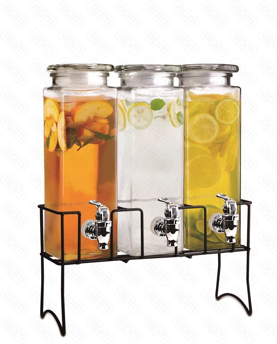 Набор диспенсеров днапитковлимонадникстеклянные с краном на метподставке325 литра  PL