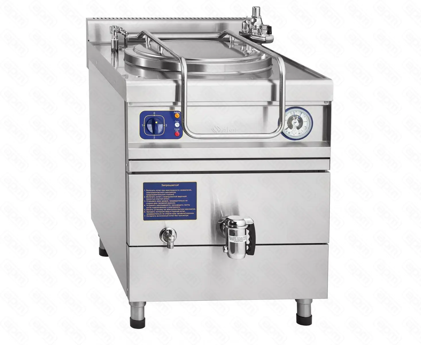 Котел пищеварочный KPEM-60OMR КПЭМ-60-ОМР со сливным краном цельнотянутый сосуд вся нерж  экспорт IPX5 400V 5060HZ