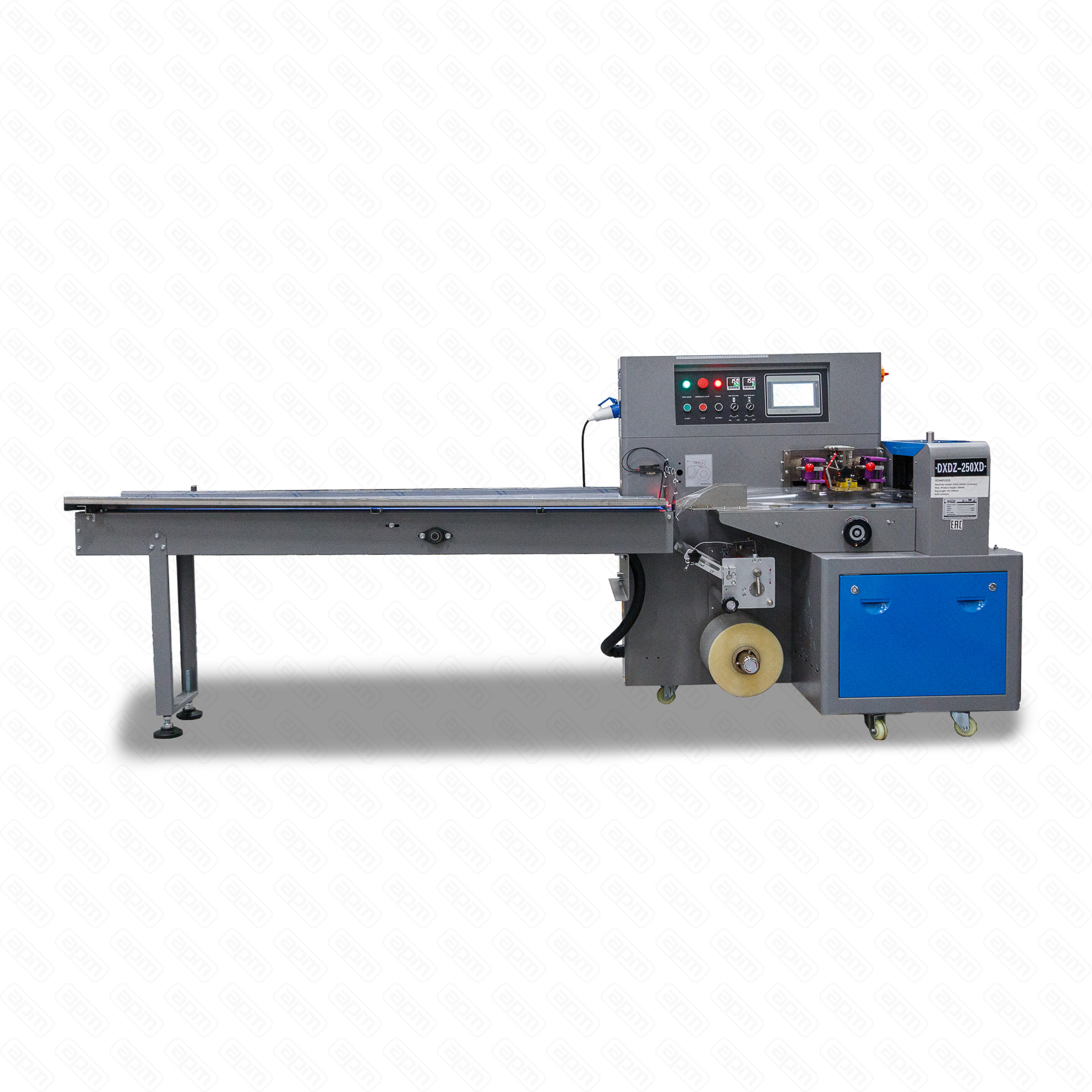 Горизонтальная упаковочная машина DXDZ-250XD 3 servo лент 150 мм регформ min bag L 65 H 40 2-х позицнож